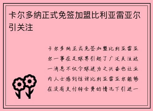 卡尔多纳正式免签加盟比利亚雷亚尔引关注 卡尔多纳正式免签加盟比利亚雷亚尔引关注