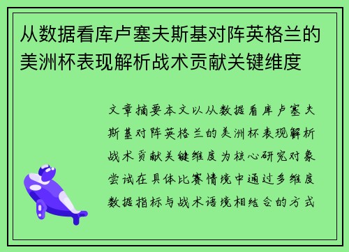 从数据看库卢塞夫斯基对阵英格兰的美洲杯表现解析战术贡献关键维度